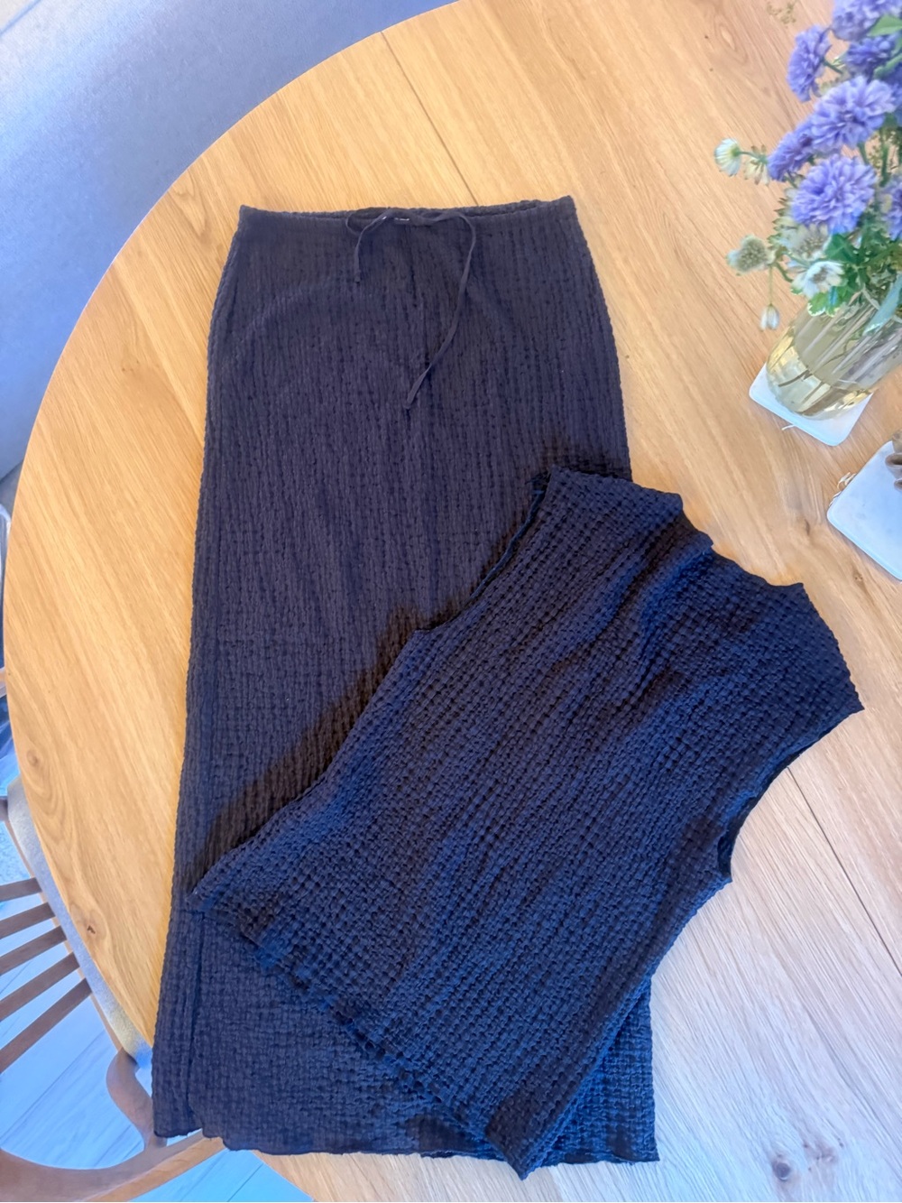 Zara brown Textured Knit Sleeveless matching Set skirt + top